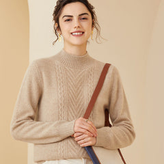 Mock Neck Knit Long Sleeve Thick Cashmere Sweater for Women