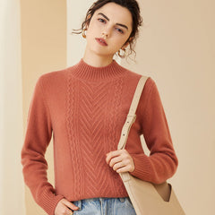 Mock Neck Knit Long Sleeve Thick Cashmere Sweater for Women