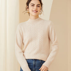 Mock Neck Knit Long Sleeve Thick Cashmere Sweater for Women