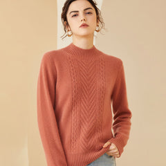 Mock Neck Knit Long Sleeve Thick Cashmere Sweater for Women