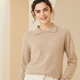 Women's Lapel Polo Collar Soft Classic Knit Top Cashmere Sweater