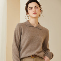 Women's Lapel Polo Collar Pullover Cashmere Sweater