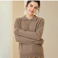 Women's Lapel Polo Collar Pullover Cashmere Sweater