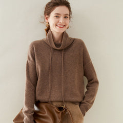 Cowl Neck Cashmere Wool Sweater Loose Tie Soft Relaxed Knit Top