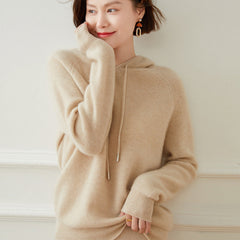 Hooded Cashmere Sweater Wool Soft Knit Pullover Hoodie