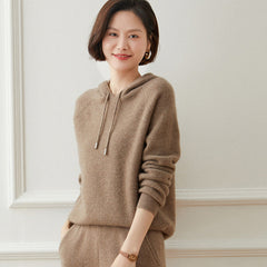 Hooded Cashmere Sweater Wool Soft Knit Pullover Hoodie