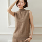 Mock Neck Sleeveless Cashmere Soft Knit Sweater Vest