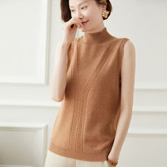 Women's Mock Neck Sleeveless Vest Cashmere Sweater