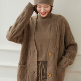 100% Cashmere Cable Knit Button Soft Sweater Cardigan with Pocket