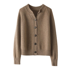 Round Neck Button Front Cashmere Wool Knit Sweater Cardigan