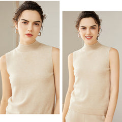 Women's Pure Cashmere Sleeveless Mock Neck Sweater Tank Top