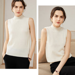 Women's Pure Cashmere Sleeveless Mock Neck Sweater Tank Top