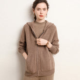 Women's Zip-Up Hooded Cashmere Cardigan Soft Knit Jacket