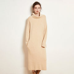Women's Cashmere Long Turtleneck Cashmere Sweater Dresses