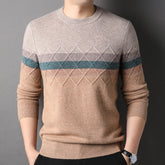 100% Pure Cashmere Colorblock Diamond Pattern Pullover Sweater