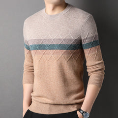 100% Pure Cashmere Colorblock Diamond Pattern Pullover Sweater