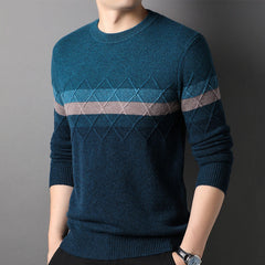 100% Pure Cashmere Colorblock Diamond Pattern Pullover Sweater