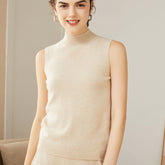 Women's Pure Cashmere Sleeveless Mock Neck Sweater Tank Top