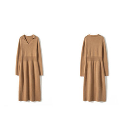 Women's Long V Neck Lapel Cashmere Dresses