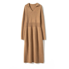 Women's Long V Neck Lapel Cashmere Dresses
