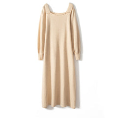 Women's Cashmere Dresses Long Square Neck Cashmere Sweather Dresses