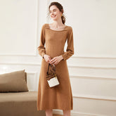 Women's Cashmere Dresses Long Square Neck Sweater Dresses