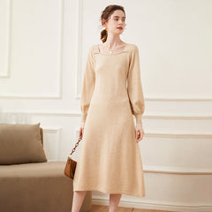 Women's Cashmere Dresses Long Square Neck Sweater Dresses