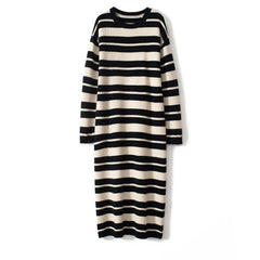 Women's Stripe Cashmere Long Cashmere Sweater Dresses