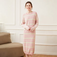 Women's Stripe Cashmere Long Cashmere Sweater Dresses
