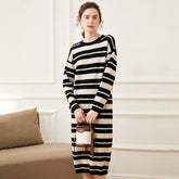 Women's Stripe Cashmere Long Cashmere Sweater Dresses