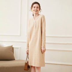 Women's Cashmere Dresses Long Sleeve Cashmere Sweather Dresses Winter Warm Dress