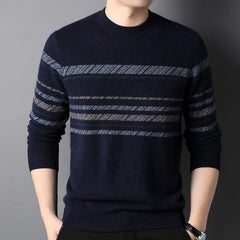 Men’s Striped 100% Cashmere Crew Neck Cashmere Sweater