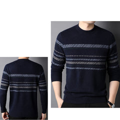Men’s Striped 100% Cashmere Crew Neck Cashmere Sweater