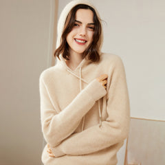 Women's Warm Pure Cashmere Knitted Pullover Sweater Hoodie