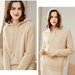 Women's Warm Pure Cashmere Knitted Pullover Sweater Hoodie