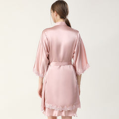 Sexy V Neck With Lace Split Women's Silk Robes Ladies Silk Set for Ladies