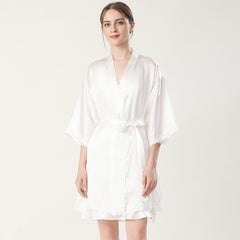 Sexy V Neck With Lace Split Women's Silk Robes Ladies Silk Set for Ladies