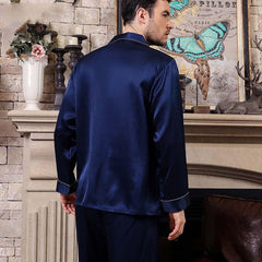 Mens Long Silk Pajamas Set Pure Silk Nightwear