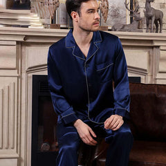 Mens Long Silk Pajamas Set Pure Silk Nightwear
