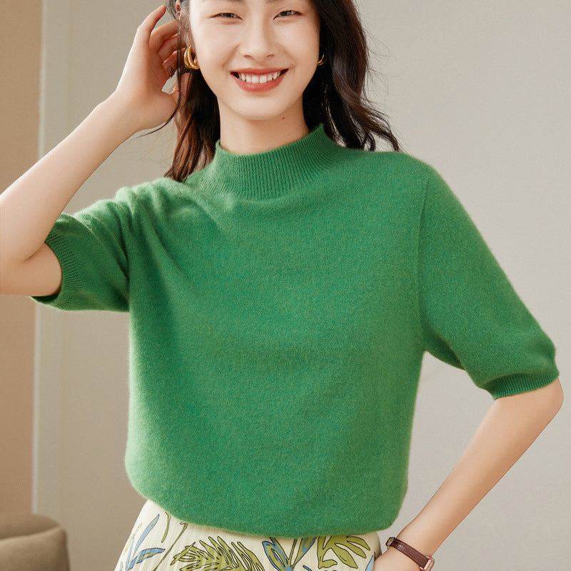 Half Turtleneck Women's 100% Pure Cashmere Sweater  Short Sleeve Cashmere Sweater