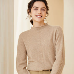Warm Soft Cashmere Wool Seam-Detail Mock Neck Sweater