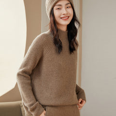 Thick Half Turtleneck Simple Raglan Sleeves Loose Pullover Cashmere Sweater