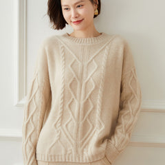 Women's Round Neck Sweater Diamond Loose Wool Thickened Knitted Bottoming Sweater