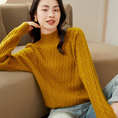 High Neck Thickened Twist Pattern Semi-high Round Neck  Raglan Sleeve Cashmere Sweater