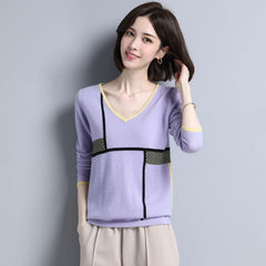 Slim Fit Fashionable Contrast Color Knitted Sweater Pullover Cashmere Sweater