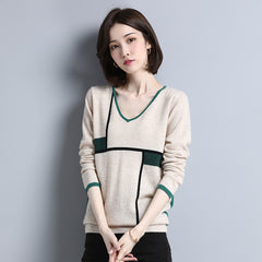 Slim Fit Fashionable Contrast Color Knitted Sweater Pullover Cashmere Sweater