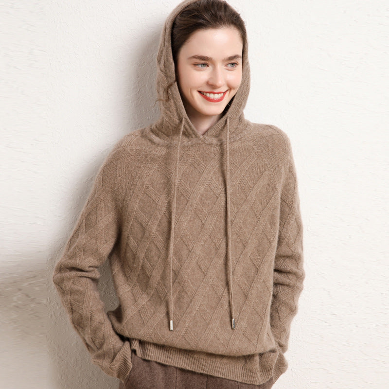 Hoodie Sweater for Women Cashmere Long Sleeve Loose Cashmere Sweater