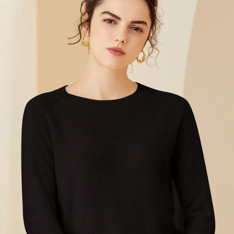 Round Neck Cashmere Long-sleeved Low-Neck  Cashmere Sweater