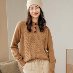 Collar Buttoned Pullover Sweater Thickened Half Turtleneck Cashmere Sweater