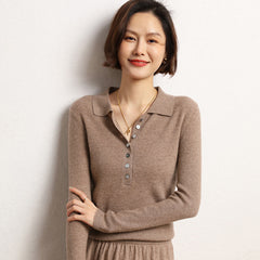 POLO Collar Solid Color Striped Knitted Shirt Pullover Wool Inner Sweater